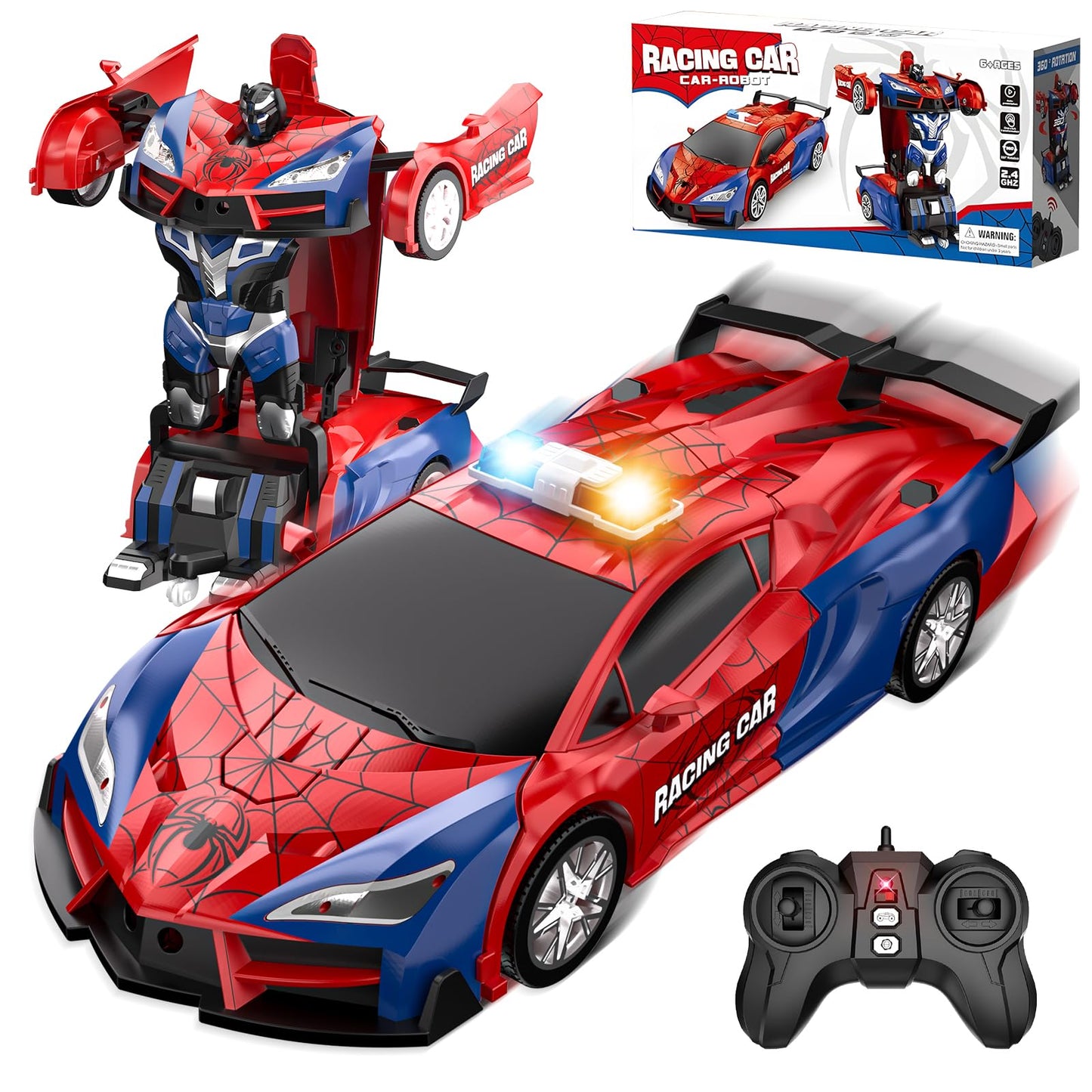 Spider Transform Ferngesteuertes Auto - 2.4GHz RC Spielzeug ab 3 4 5 6 7 8+ Jahre Junge Mädchen, 1:18 Roboter RC Auto mit One-Key Transformation & 360° Drehung, Kinder Weihnachten Geburtstag Geschenke