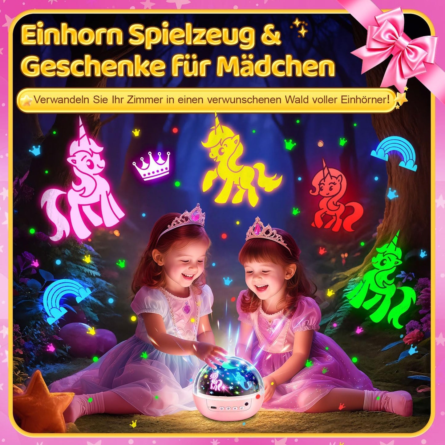 Einhorn Spielzeug ab 3-12 Jahre Mädchen, 【3 Filme+93 Effekte+Dimmbar】 Einhorn Geschenke für Mädchen Geschenke, 【Remote+3 Timer+Rotation】 Sternenhimmel Projektor Kinder, Meerjungfrau Spielzeug