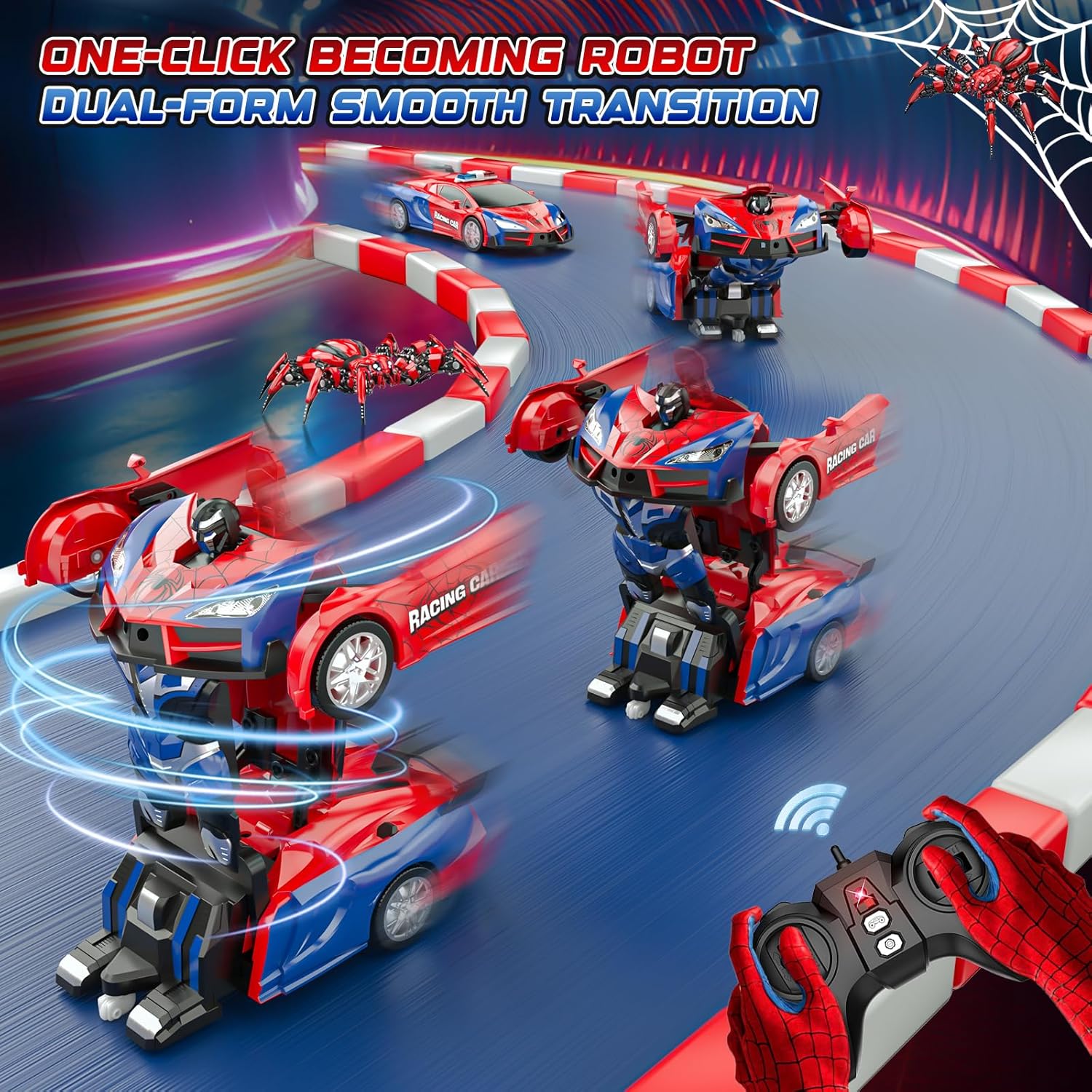 Spider Transform Ferngesteuertes Auto - 2.4GHz RC Spielzeug ab 3 4 5 6 7 8+ Jahre Junge Mädchen, 1:18 Roboter RC Auto mit One-Key Transformation & 360° Drehung, Kinder Weihnachten Geburtstag Geschenke