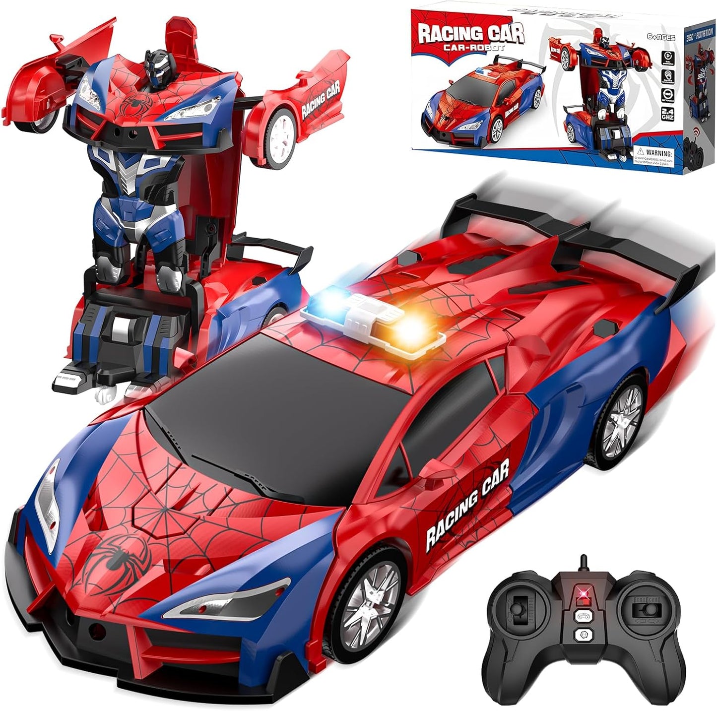 Spider Transform Ferngesteuertes Auto - 2.4GHz RC Spielzeug ab 3 4 5 6 7 8+ Jahre Junge Mädchen, 1:18 Roboter RC Auto mit One-Key Transformation & 360° Drehung, Kinder Weihnachten Geburtstag Geschenke