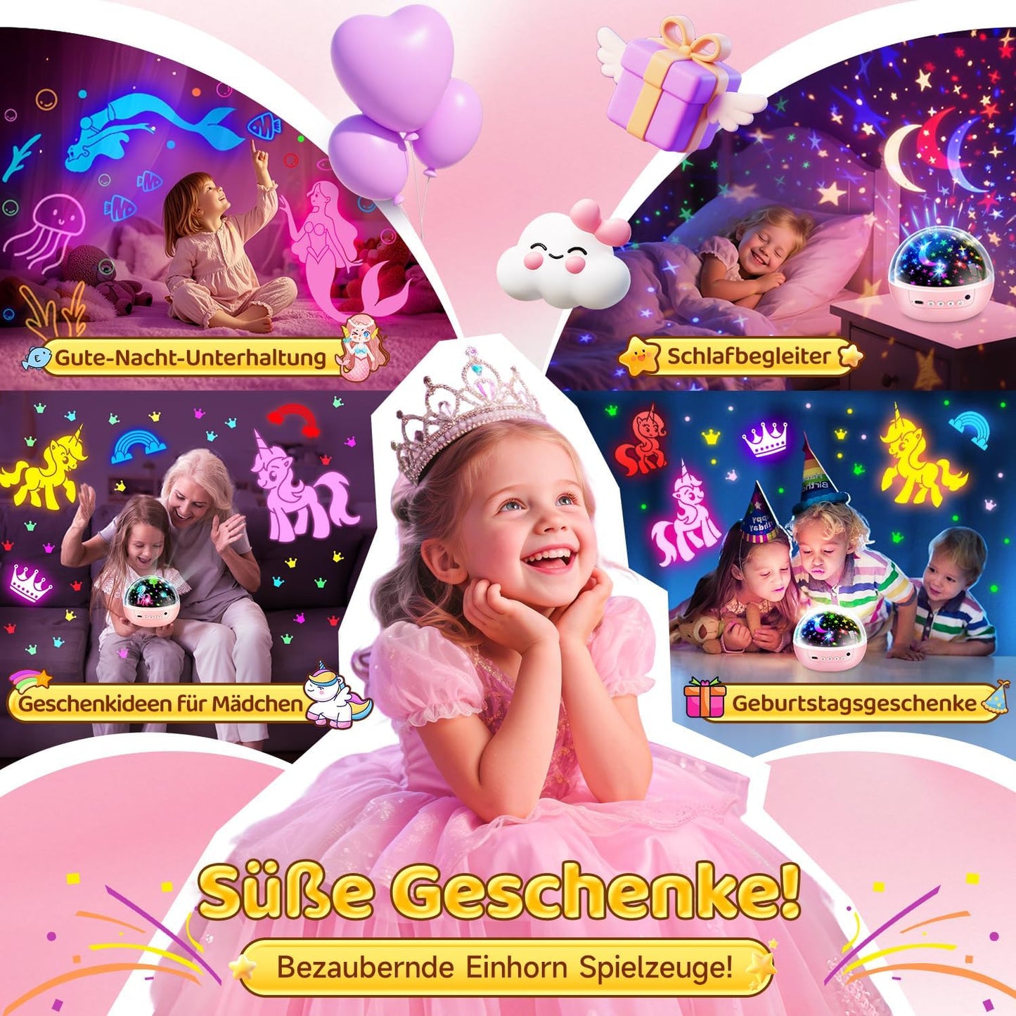 Einhorn Spielzeug ab 3-12 Jahre Mädchen, 【3 Filme+93 Effekte+Dimmbar】 Einhorn Geschenke für Mädchen Geschenke, 【Remote+3 Timer+Rotation】 Sternenhimmel Projektor Kinder, Meerjungfrau Spielzeug