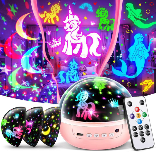 Einhorn Spielzeug ab 3-12 Jahre Mädchen, 【3 Filme+93 Effekte+Dimmbar】 Einhorn Geschenke für Mädchen Geschenke, 【Remote+3 Timer+Rotation】 Sternenhimmel Projektor Kinder, Meerjungfrau Spielzeug